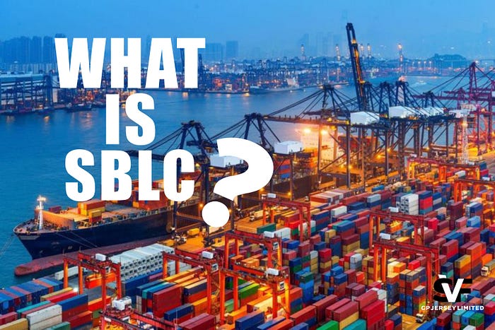 What is a Standby Letter of Credit (SBLC)? The Complete Guide Aerial view of a busy shipping port at dusk, with large cargo ships, stacked colorful containers, and cranes loading freight. Bold white text reads “What is SBLC?” and the SVF GP Limited logo appears in the corner.