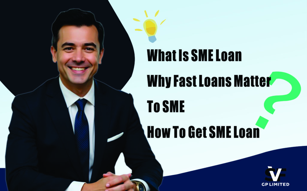 Smiling businessman in a suit beside text explaining SME loans and why fast loans matter for small businesses.