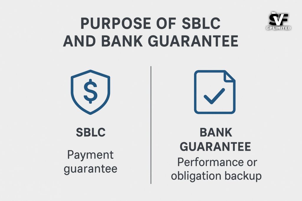 Purpose of SBLC and Bank Guarantee showing SBLC as payment guarantee and Bank Guarantee as performance backup.