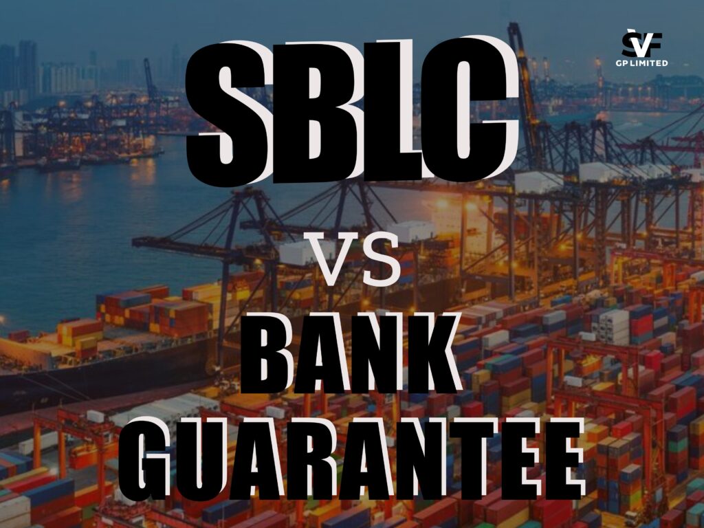 SBLC vs Bank Guarantee title image showing a shipping port background with containers.