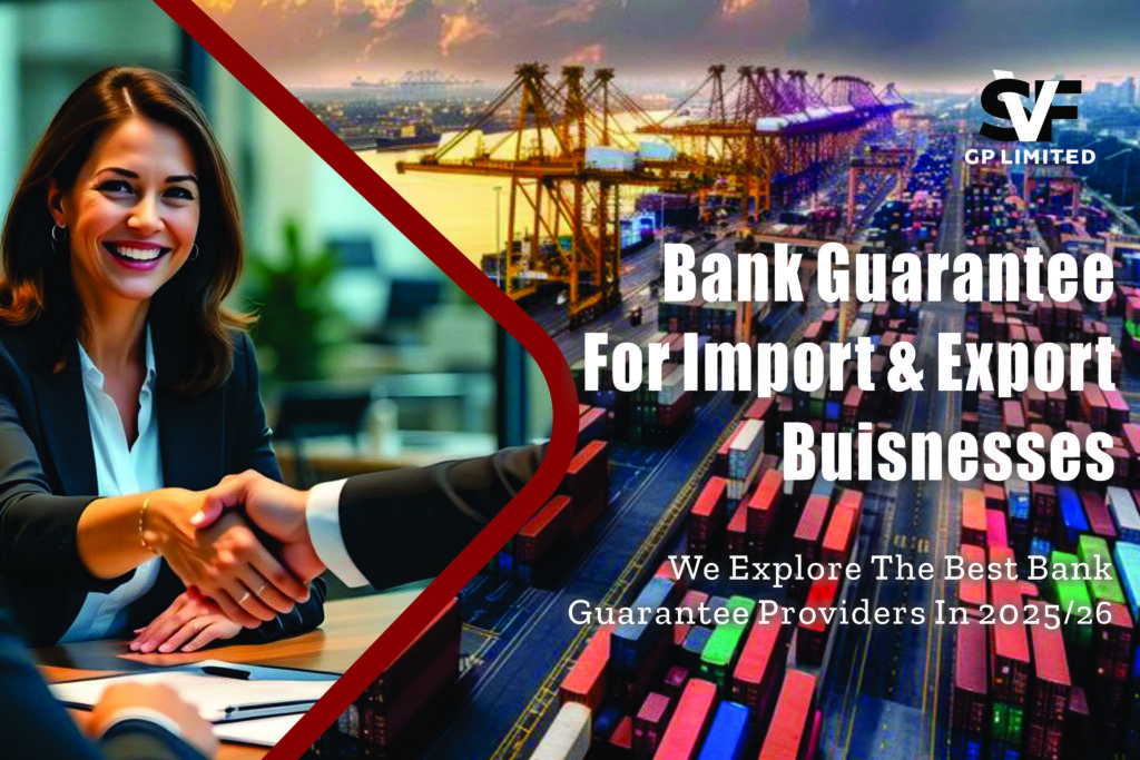 Bank guarantee for import and export businesses showing a professional handshake and international shipping port with cargo containers