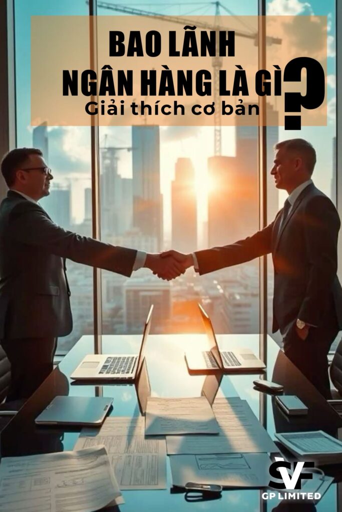 Hai doanh nhân bắt tay trong văn phòng hiện đại minh họa khái niệm bảo lãnh ngân hàng và hợp tác tài chính.