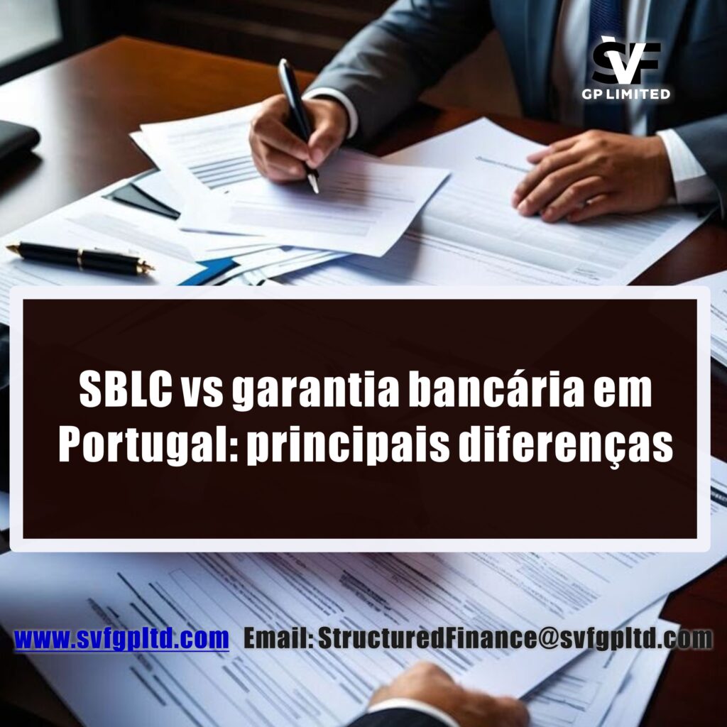 Profissional assinando documentos com texto “SBLC vs garantia bancária em Portugal: principais diferenças”