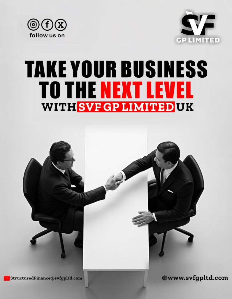 Business professionals shaking hands to represent project finance, SBLC services, business loans, and structured finance solutions from SVF GP Ltd.